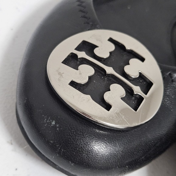 Tory Burch Minnie Travel Black Leather Ballet Flats Women's 7 Silver Logo GUC ** - Picture 5 of 9